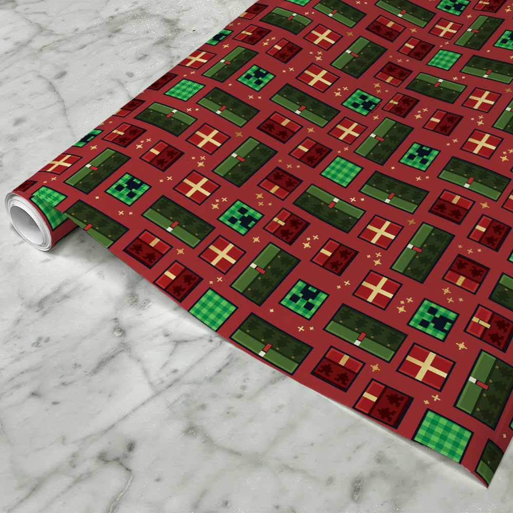 Minecraft Holiday Boxes Pattern Gift Wrap