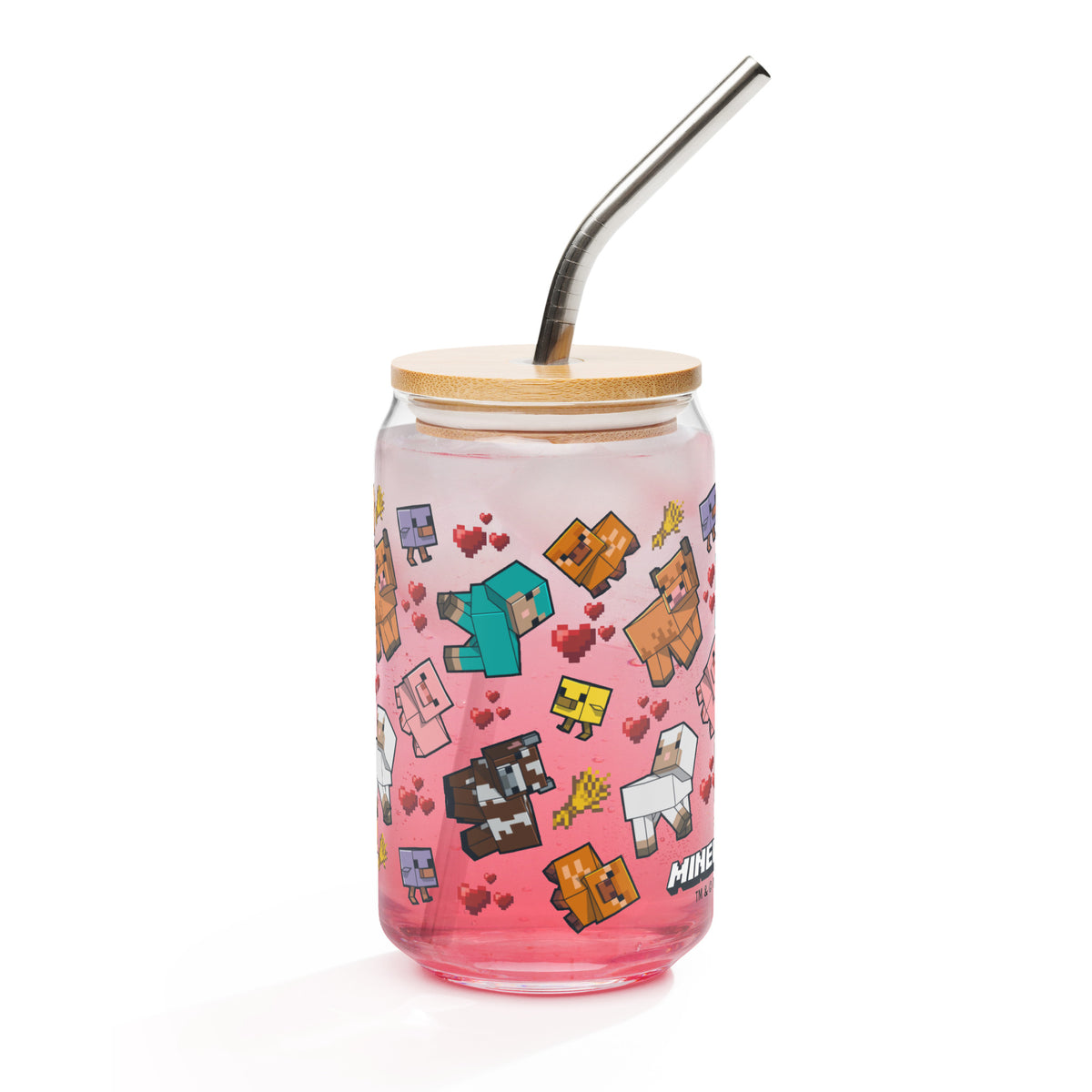 Minecraft Can-Shaped Glass with Straw Farm Animals