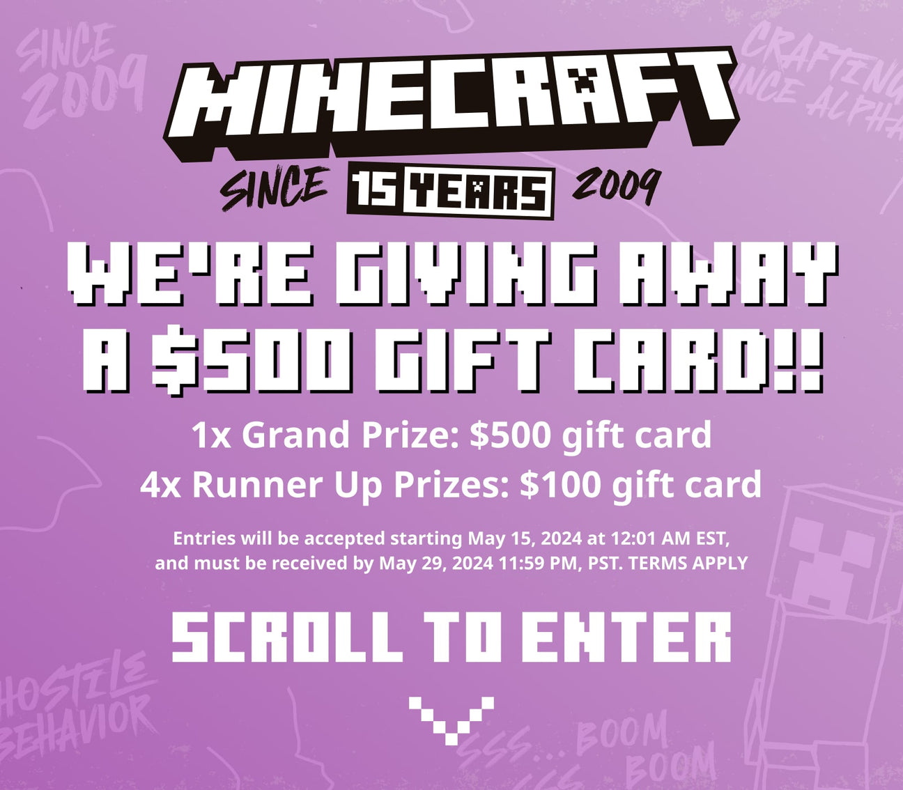 Minecraft 15th Anniversary Sweepstakes | Official Minecraft Shop
