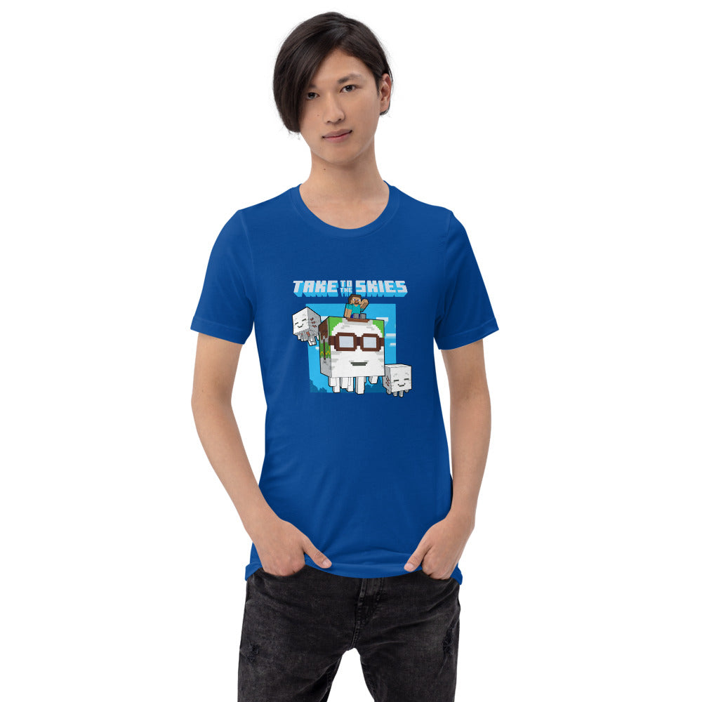 T-shirt Minecraft Mojang Jeune – Bleu, Run Away, Personnages Creeper Et Steve, Taille Large