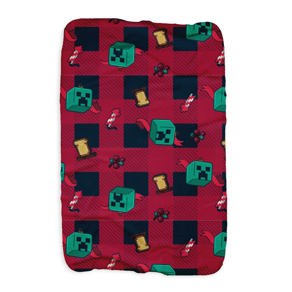 Minecraft Plaid Minecraft Creeper Plaid Sherpa Blanket | Official Minecraft Shop