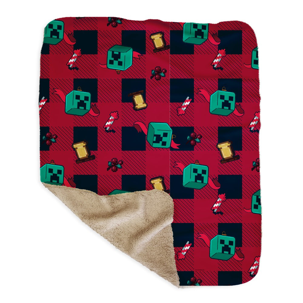 Minecraft Plaid Minecraft Creeper Plaid Sherpa Blanket | Official Minecraft Shop